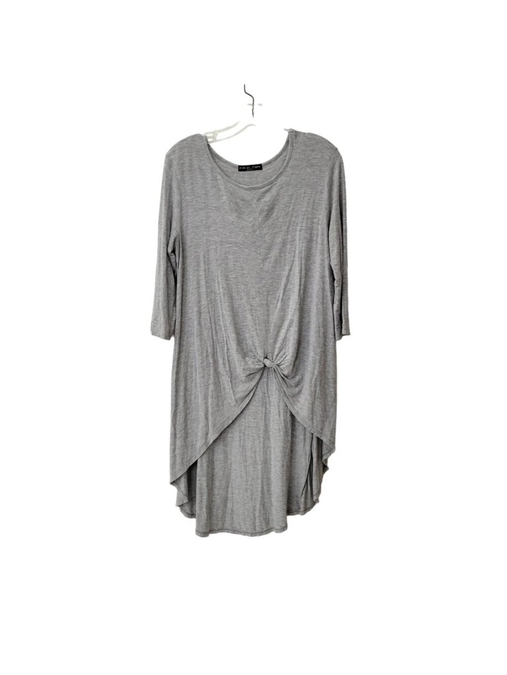 Kim and Cami Grey Jersey High Low Tunic with Knotted Front